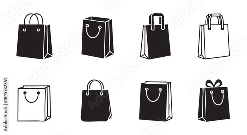 Shopping Bags Vector Illustration Black and White Retail Packaging Concept