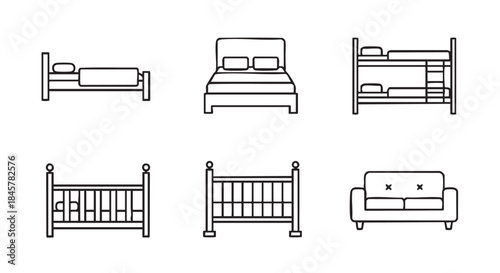 Various bed types line art vector illustration for furniture concepts