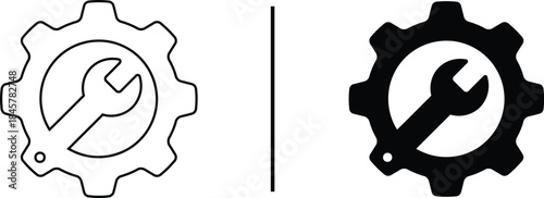 Settings and Configuration Icon. Gear with Wrench Tool Symbol Vector Set