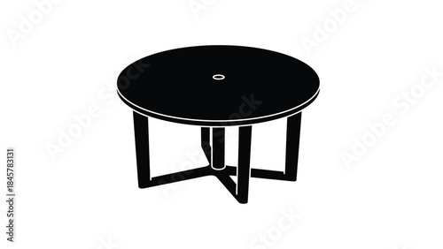 Simple black round table with metal legs isolated on a white background
