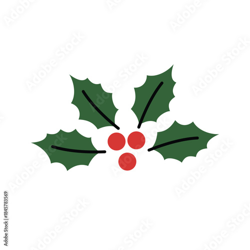 Festive Christmas Holly With Red Berries And Green Leaves. Festive Holly Berries. Festive Holly Berries