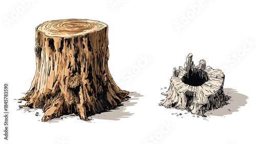 Wooden Tree Stump with Plank on Top - Natural Outdoor Concept