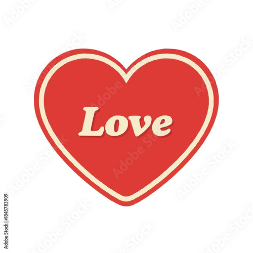 A simple and lovely heart with the word 'Love' inside. The heart is a vibrant red with a cream border, representing affection and endearment