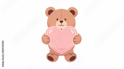 A cute teddy bear holding a pink heart, spreading love and affection. The plush toy is a symbol of warmth and care