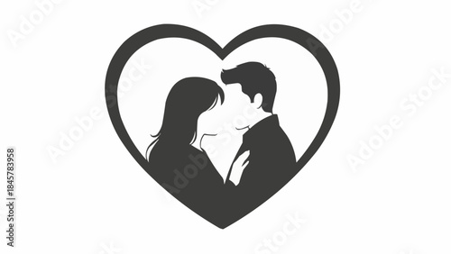 Silhouette of a couple kissing inside a heart shape