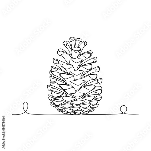Minimalist line drawing of a pinecone with ribbon loop for decoration  