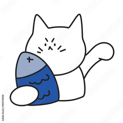 cat and fish. white cat. cartoon. character. cat. cartoon. doodle. drawing. face. cute. animal. cats. kid. kitty. child. sketches. line. pet. kitten.