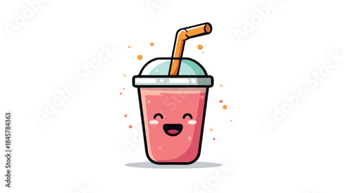 Delightful Vector Smoothie with Straw and Smiling Face Illustration