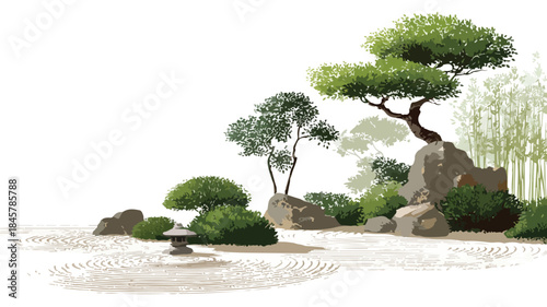 Tranquil Zen Garden: Embracing Minimalism in Nature Vector Illustration
