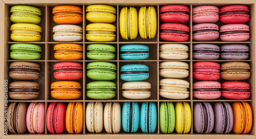 a box filled with colorful macarons 
