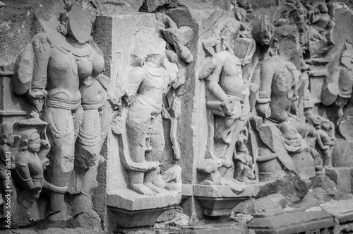 Stone carved erotic bas relief in Hindu temple in Khajuraho, India