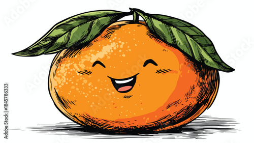 Cheerful Winking Cartoon Orange with Leaf Vector Illustration