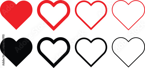 Red and Black Heart Icons Solid and Outlined hearts