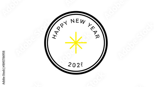 Happy new year 2026 stamp design minimalist celebration greeting card festive announcement modern simple graphic emblem badge circular icon festive season