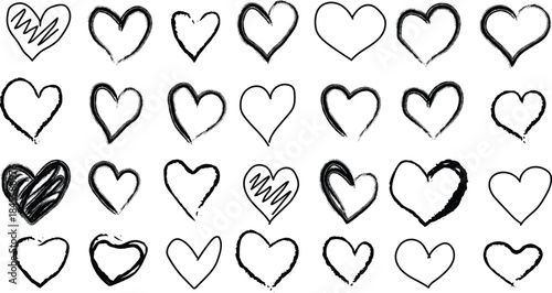 Assortment of Hand Drawn Hearts in Black and White