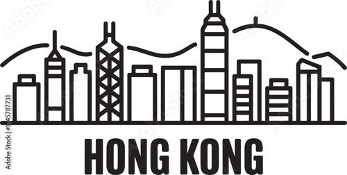 Hong kong city skyline with famous landmarks travel destination minimal line art illustration
