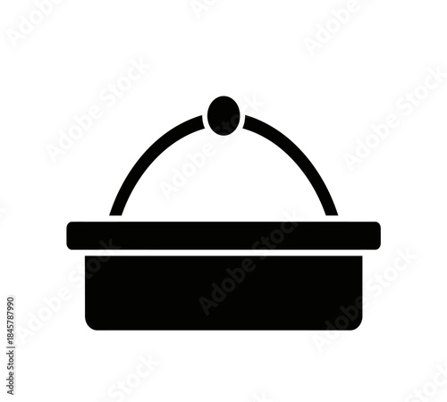 a simple black and white illustration depicting a covered serving dish or tiffin carrier in a minimalist style