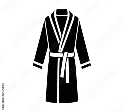 A simple black and white illustration depicts a classic bathrobe hanging suggesting comfort and relaxation at home