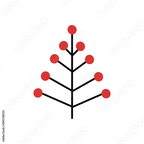 Minimalist Red Berry Branch Icon. Christmas Red Berry Twig Illustrations. Winter Botanical Red Berry Elements