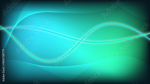 Futuristic abstract background with a cyan-to-mint gradient, luminous flowing wave lines, soft glow and subtle line textures; clean copy space—ideal for web hero banners, presentations, and wallpapers