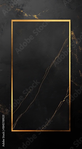 Opulent black marble texture with golden veins and thin gold frame border