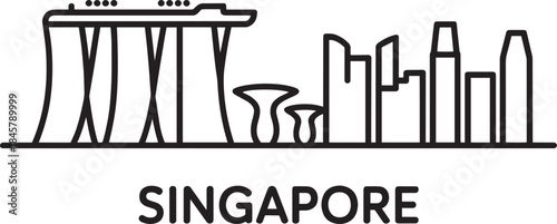 Singapore city skyline outline with iconic buildings and structures on transparent background