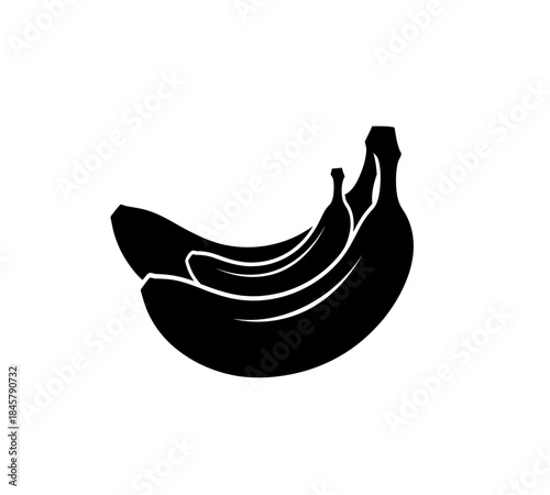 A striking black silhouette depicts a bunch of ripe bananas showcasing their curved forms and natural arrangement