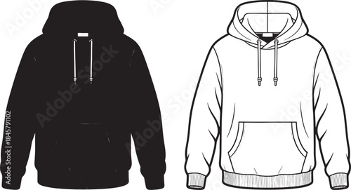 "Vector Style Illustration of Two Hoodies in Black and White – Casual Fashion Icons & Clothing Graphics"