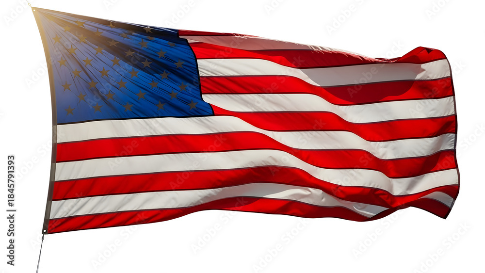 Obraz premium Majestic American Flag Waving Proudly in Sunlight Against a Dark Background