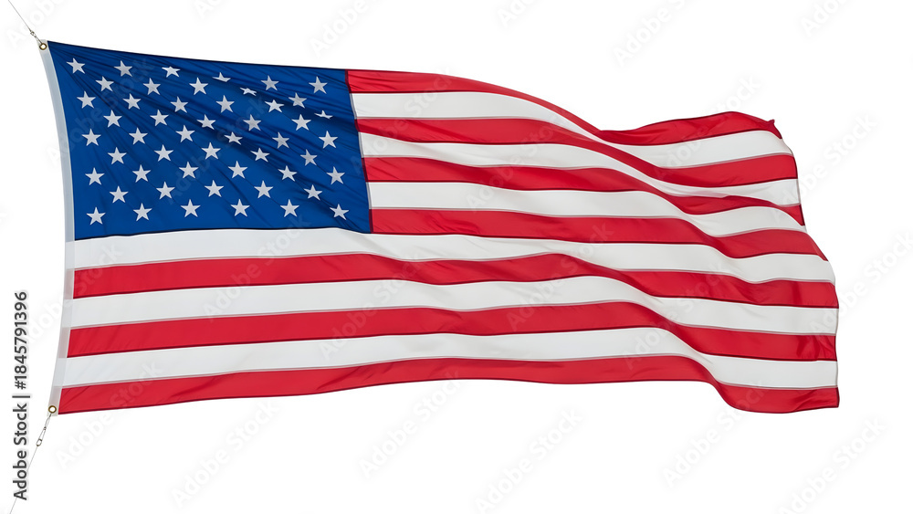 Fototapeta premium American Flag Waving with Red, White, and Blue Stripes and Stars on Black Background