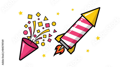 Celebrating the arrival of 2026 with a festive bottle of champagne, colorful balloons, and noisemakers, signifying joy and new beginnings