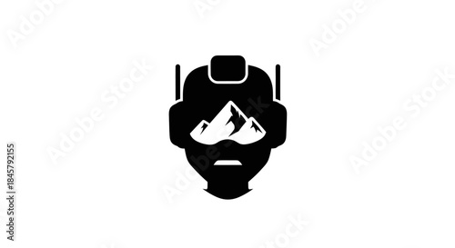 Stylized Icon of a Head with Mountains and Beard.