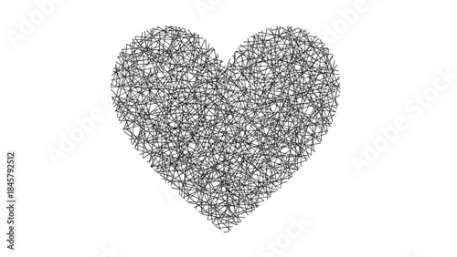Intricate black lines form a heart shape on white background