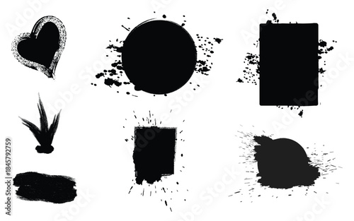 Collection of abstract black inkblot shapes and smudges