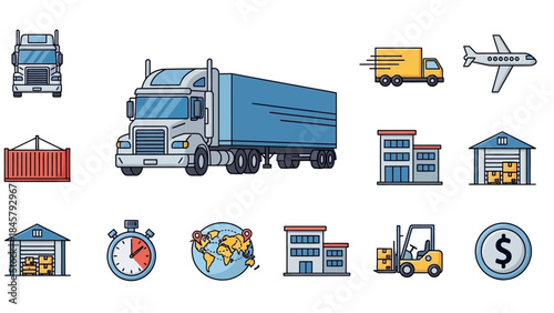 Logistics and Transportation Icons Set.