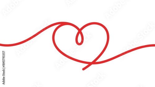 A red heart symbol made from a continuous wavy line on white background