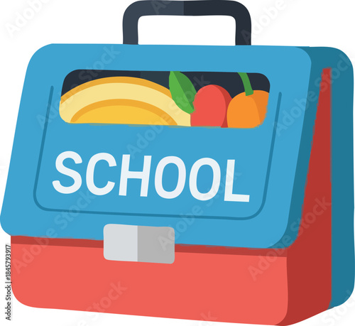 Packed School Lunch Healthy Fruits in a Kids' Lunchbox Illustration