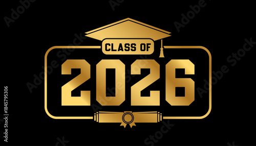 Hand drawn text illustration for class of 2026 graduation, class of 2026 badge vector.