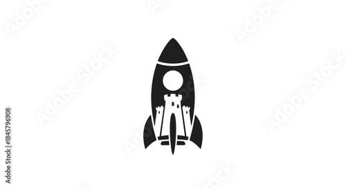 Black and White Rocket Ship Icon for Space Exploration and Technology.
