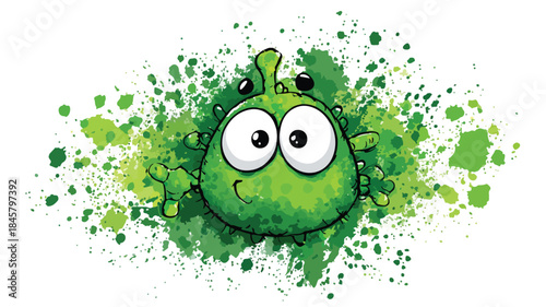 Green Monster Cartoon Drawing with Green Face and Grin