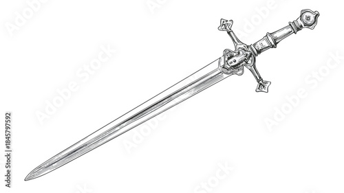 Cartoon Sword with Stick Middle Drawing Illustration for Designs