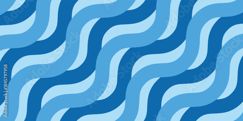 Seamless wavy line pattern in blue and white, flat style. Perfect for summer designs, kids backgrounds, beach themes, packaging, textile prints, and marine illustrations