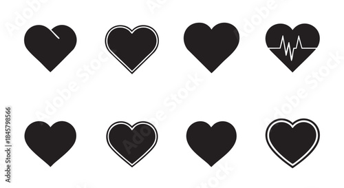 Hearts collection in simple vector graphic style with love theme