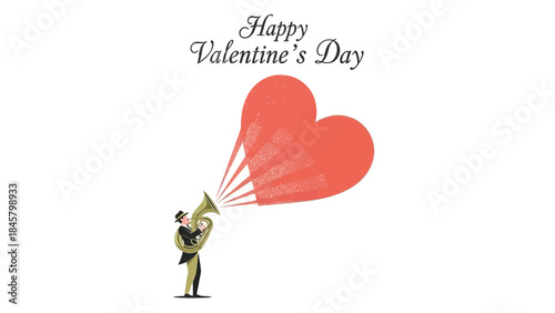 Man playing tuba blowing heart valentine's day