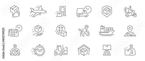 Delivery service line icons set. Order tracking, courier and cargo symbols. Shipping, logistics, moving sign