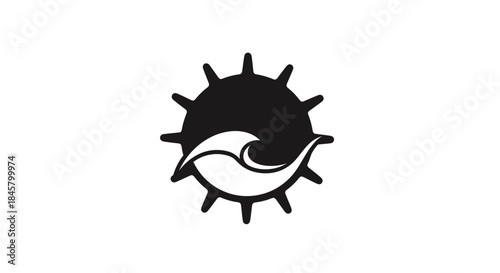 Stylized Sun and Wave Logo Design in Black and White.