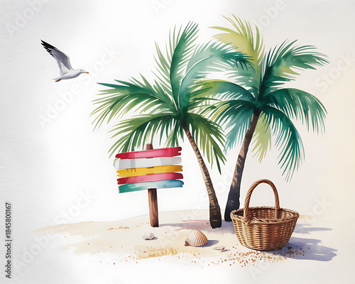 Tropical beach, sea landscape with palms