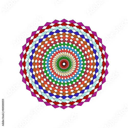 Colorful Geometric Mandala Pattern with Repeating Diamond Shapes