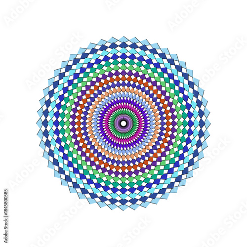 Colorful Geometric Mandala Pattern with Repeating Diamond Shapes