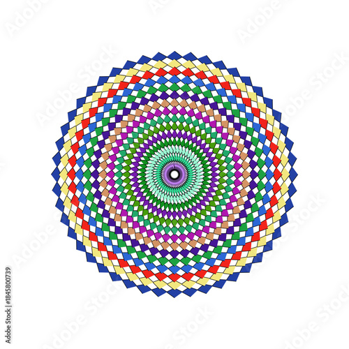 Colorful Geometric Mandala with Diamond Pattern and Swirling Design